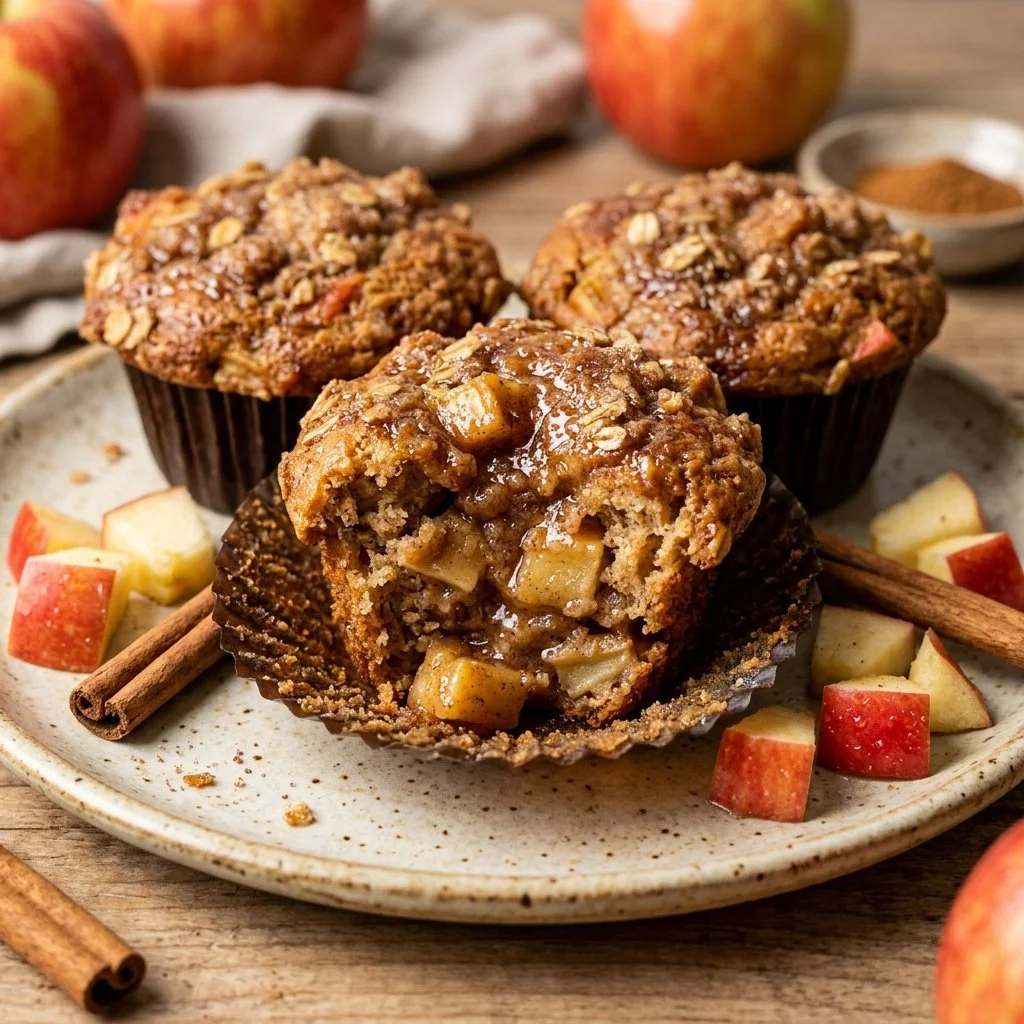 Freshly baked Apple Cinnamon Muffins on a cooling rack