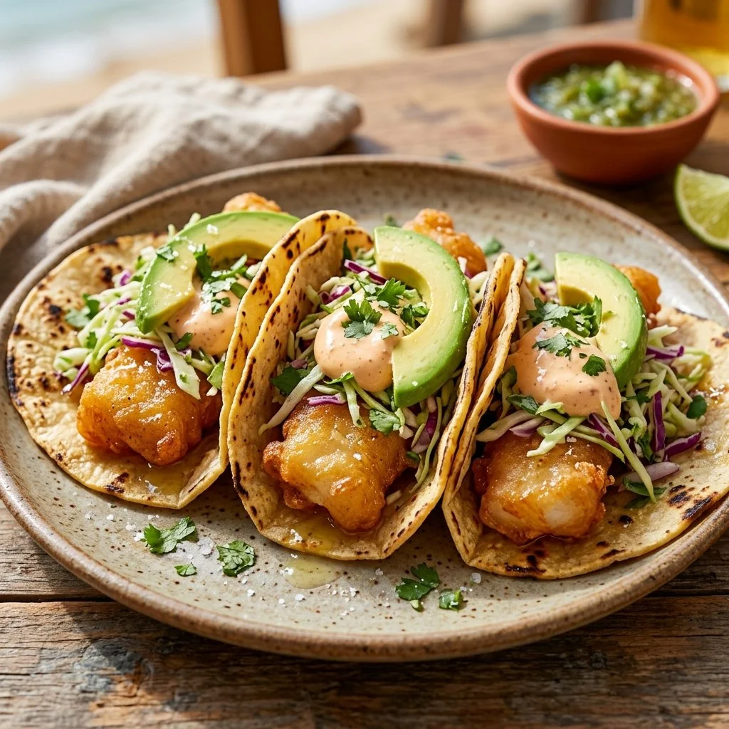 Delicious Baja Fish Tacos with fresh ingredients and vibrant toppings