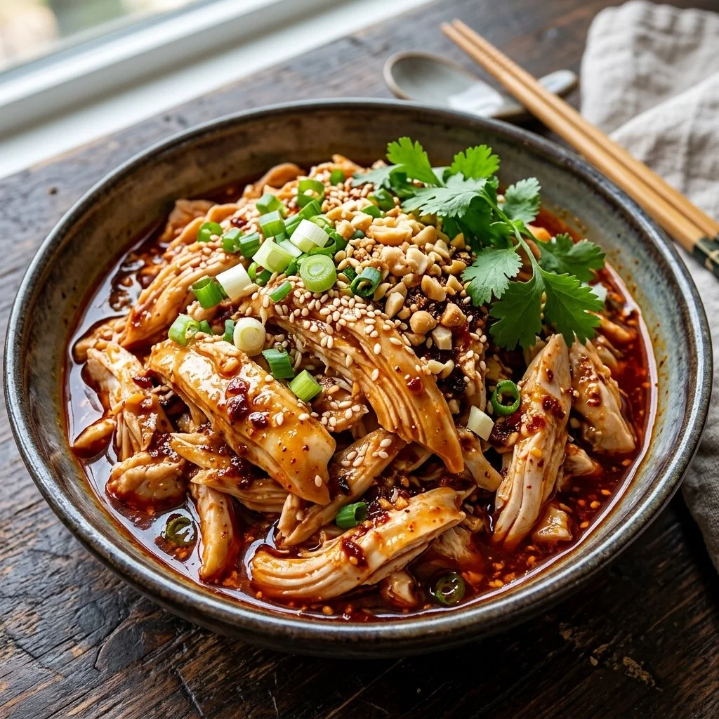 Plate of Bang Bang Chicken featuring crispy chicken drizzled with spicy sauce