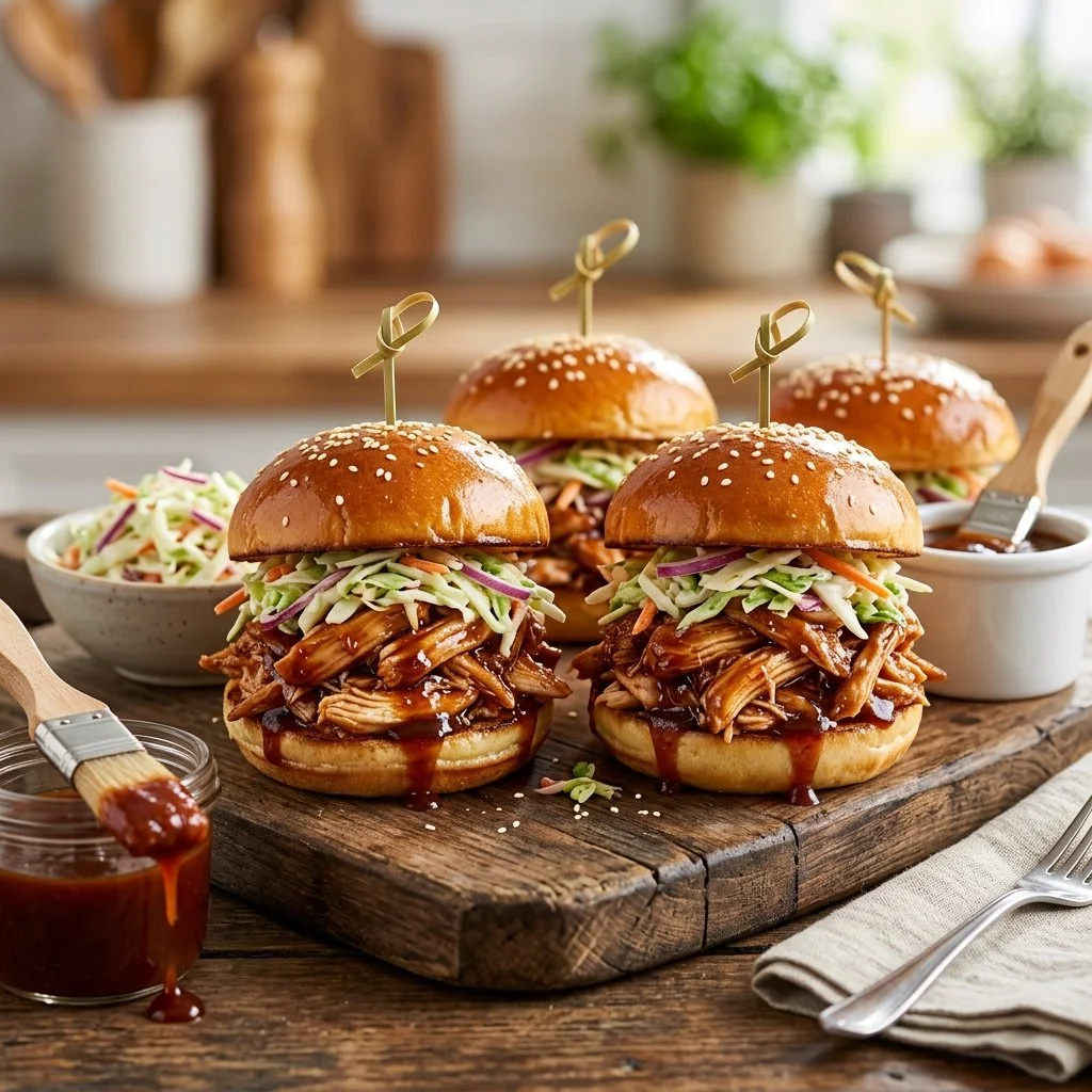 Delicious BBQ chicken sliders on a serving platter