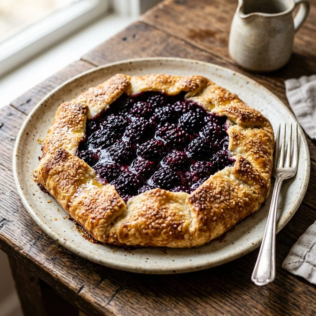 Delicious homemade blackberry galette with fresh blackberries and flaky crust.