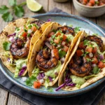 Delicious blackened shrimp tacos topped with fresh ingredients