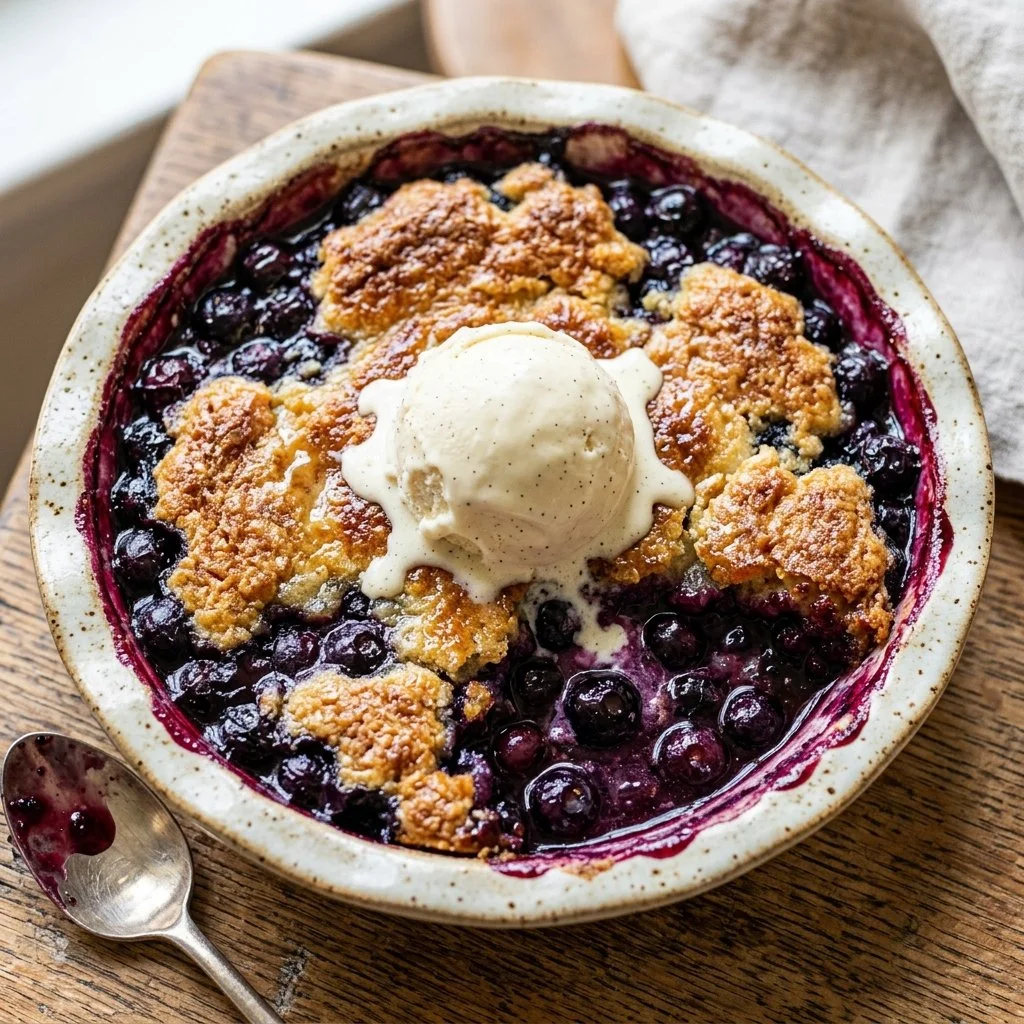 Delicious homemade blueberry cobbler baked to perfection with fresh blueberries
