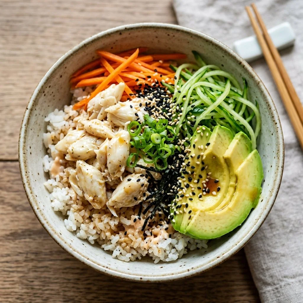 California Roll Bowl with fresh ingredients and vibrant presentation