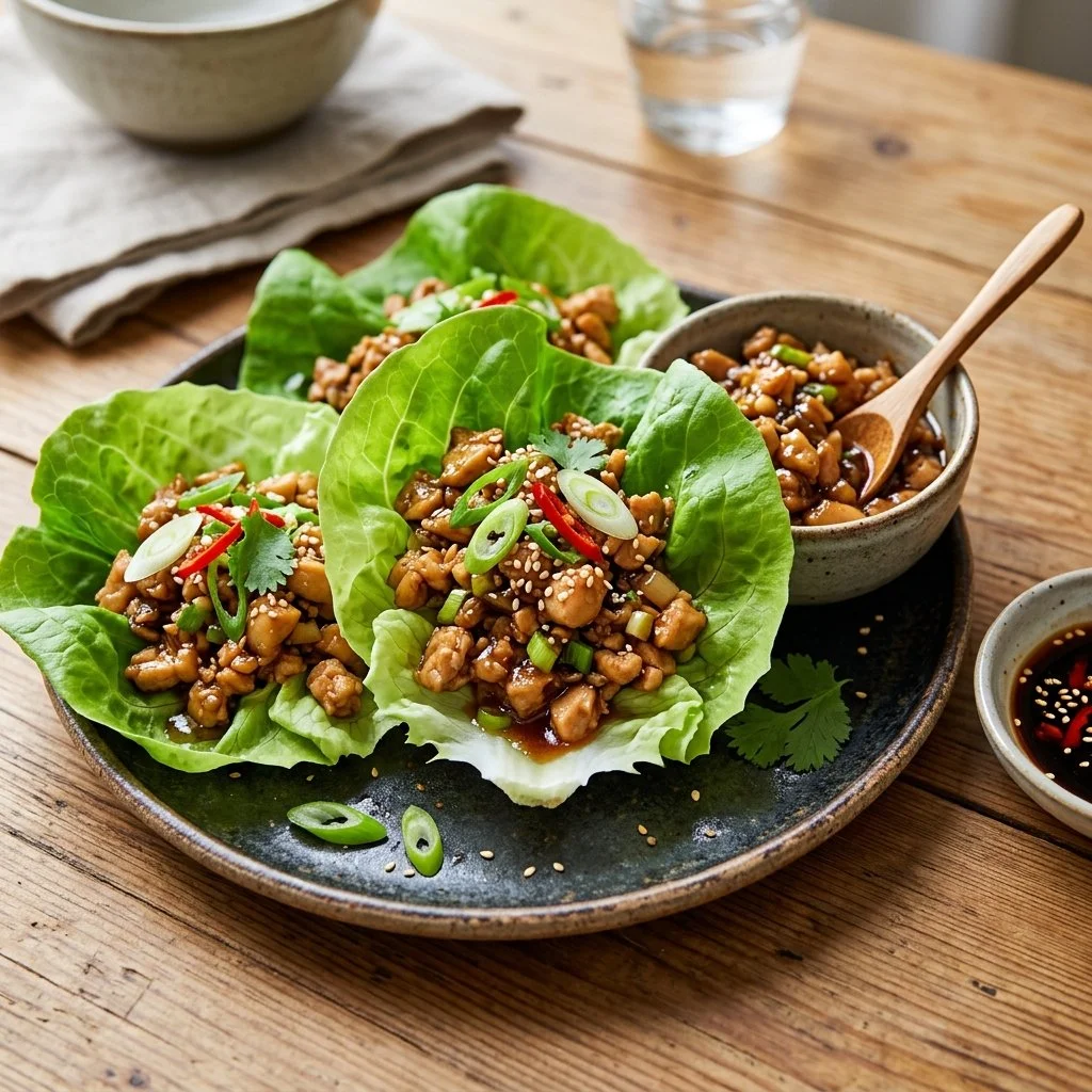 Healthy Chicken Lettuce Wraps served with fresh veggies