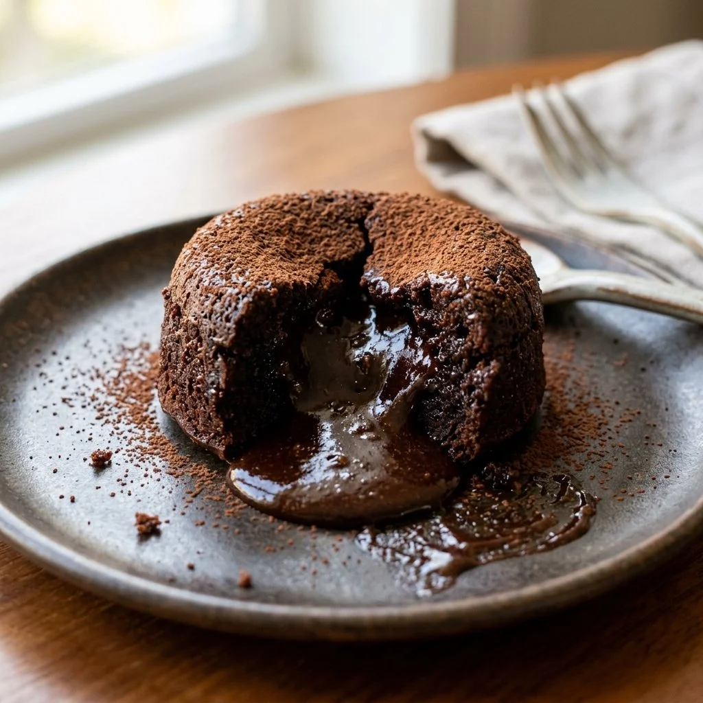 Delicious chocolate lava cake with molten center served on a plate