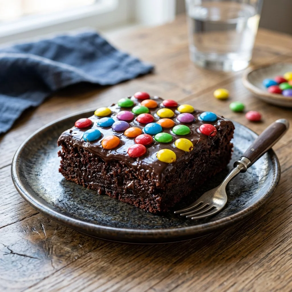 Delicious Cosmic Brownies with colorful candy toppings and a rich chocolate texture.