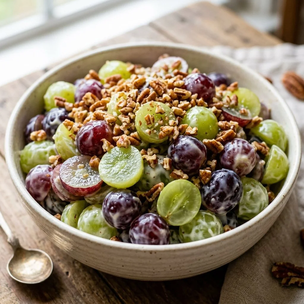 Creamy grape salad with fresh grapes and a creamy dressing