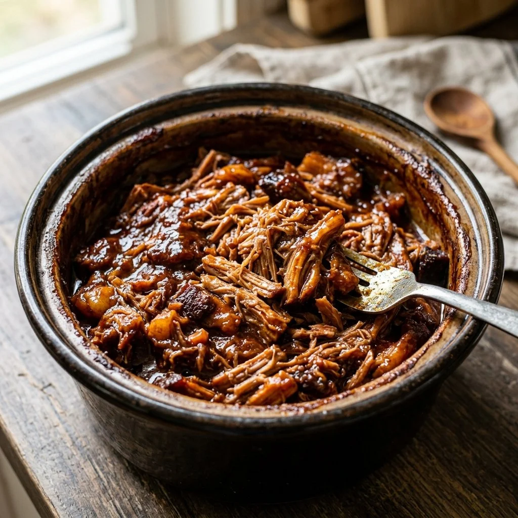 Delicious Crockpot BBQ Pulled Pork served with coleslaw and buns