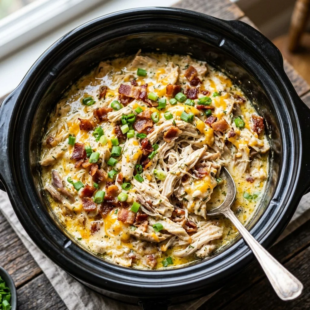 Delicious Crockpot Crack Chicken served with fresh herbs