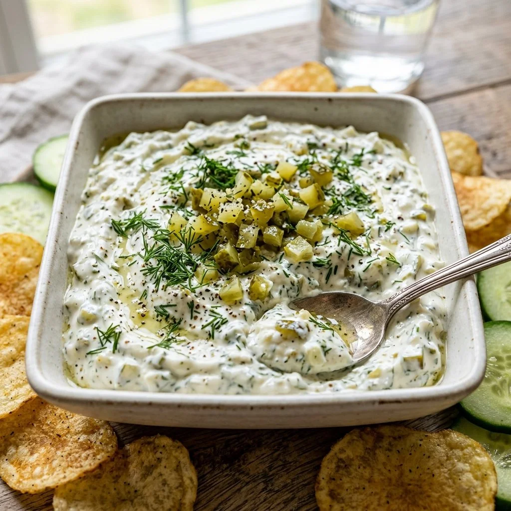 Creamy Dill Pickle Dip served in a bowl with fresh vegetables for dipping