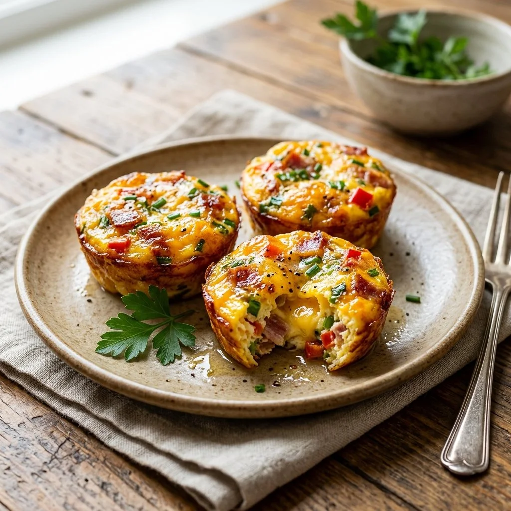 Delicious egg bites served in a bright, colorful plate for a healthy meal