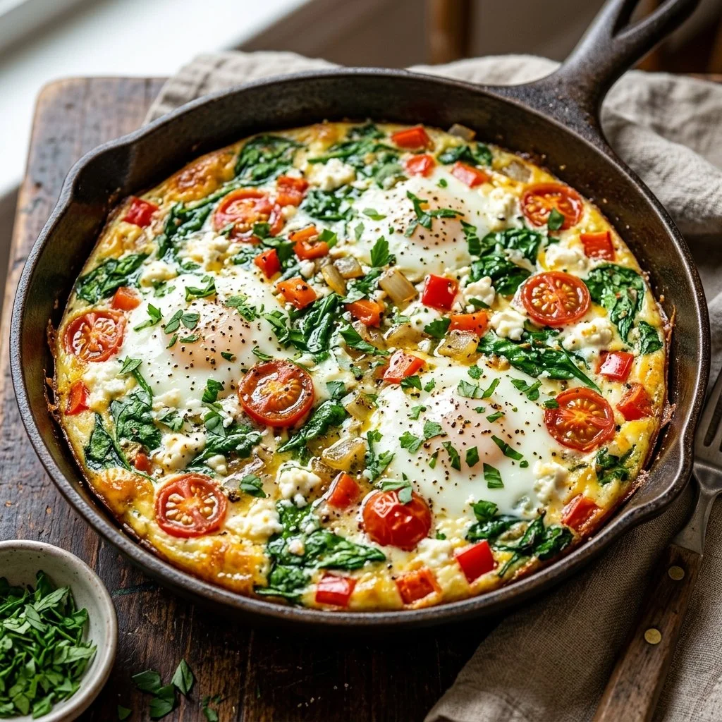 Healthy egg white frittata with vegetables on a plate
