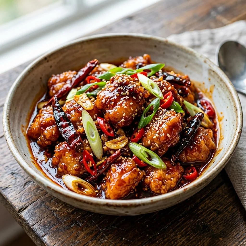 Delicious Firecracker Chicken dish served with rice and vegetables
