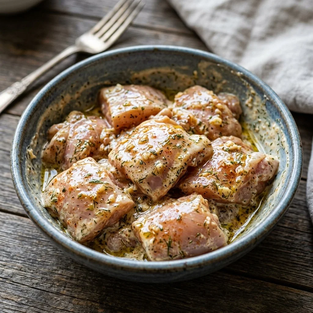 Juicy Greek yogurt marinated chicken served with fresh herbs