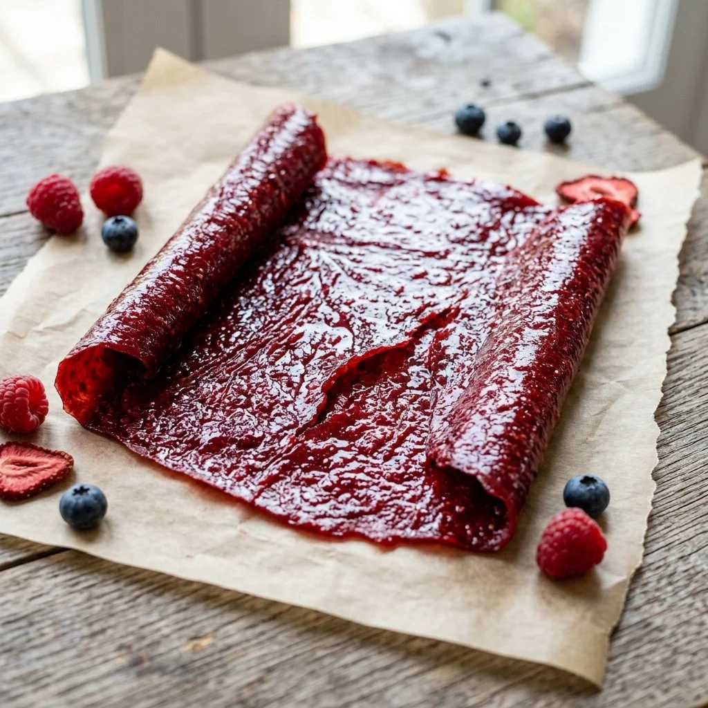 Homemade fruit leather made from fresh fruit puree