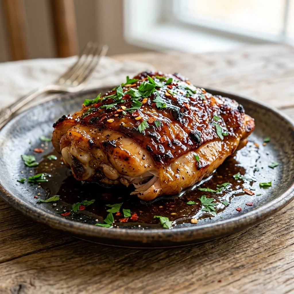 Delicious Honey Balsamic Chicken garnished with herbs