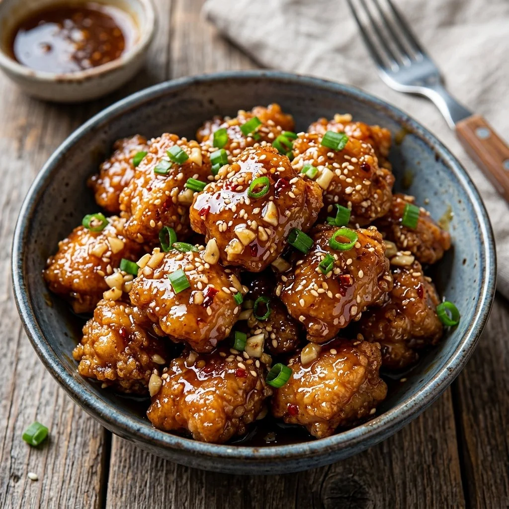 Delicious Honey Garlic Chicken Bites served with a flavorful glaze