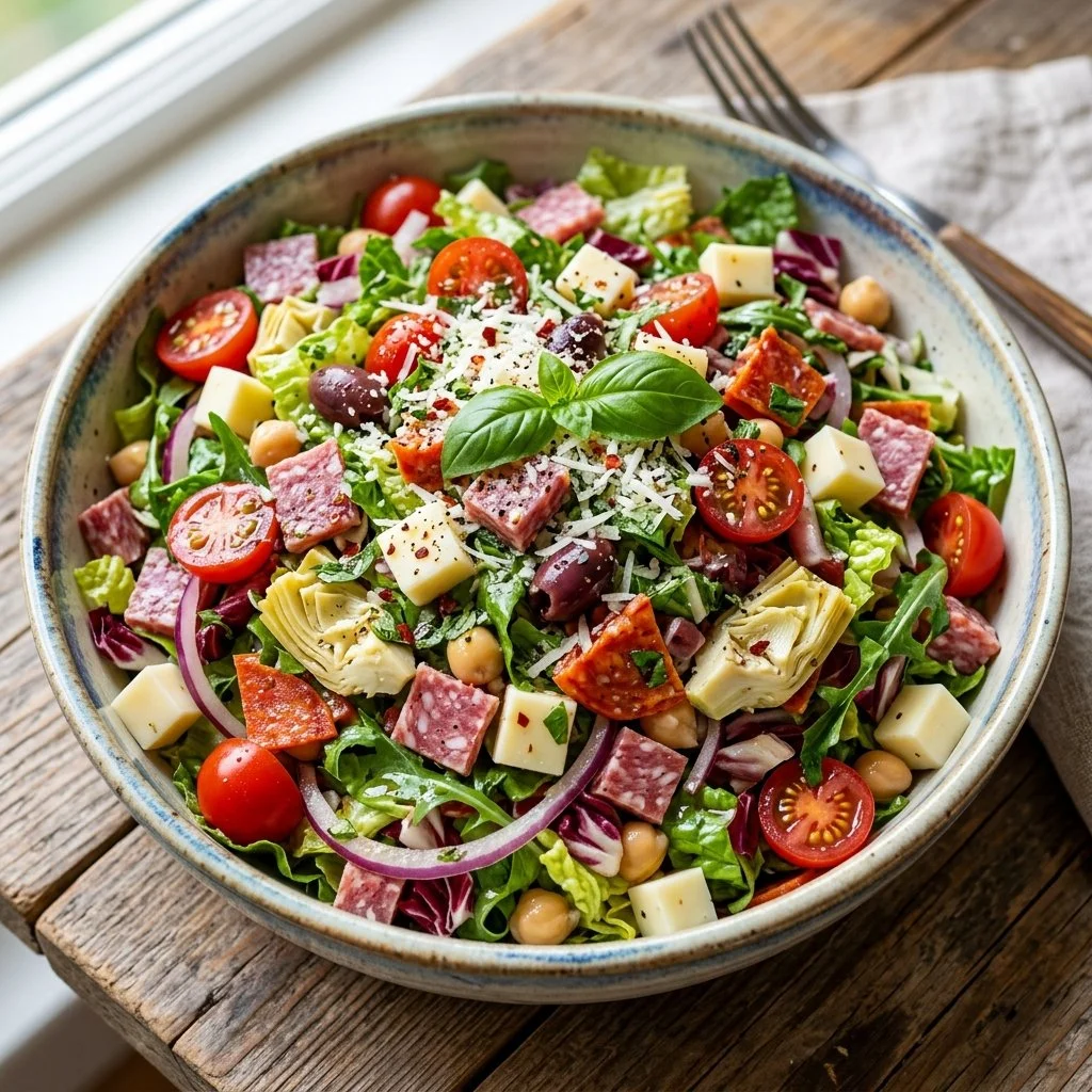 Italian Chopped Salad with fresh vegetables and dressing