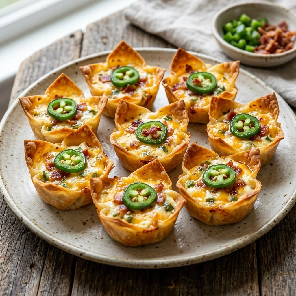 Jalapeno popper wonton cups filled with cheese and jalapenos