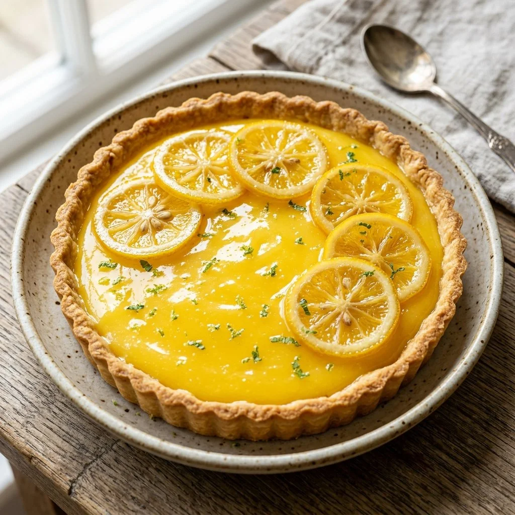Delicious lemon curd tart with a golden crust and vibrant filling