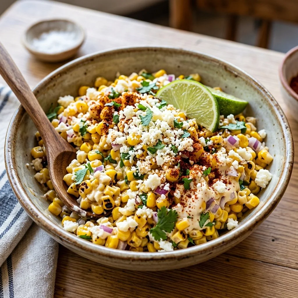Delicious Mexican street corn salad with fresh ingredients and creamy dressing