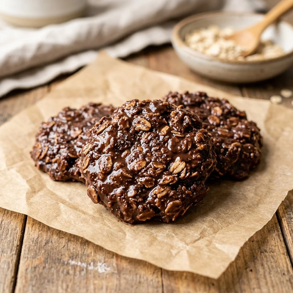 Delicious no bake cookies on a plate, ready to enjoy.