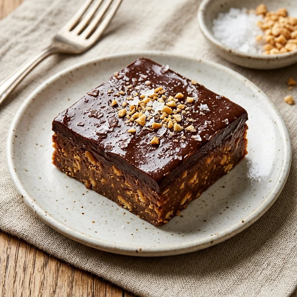 Delicious no-bake peanut butter bars cut into squares on a plate