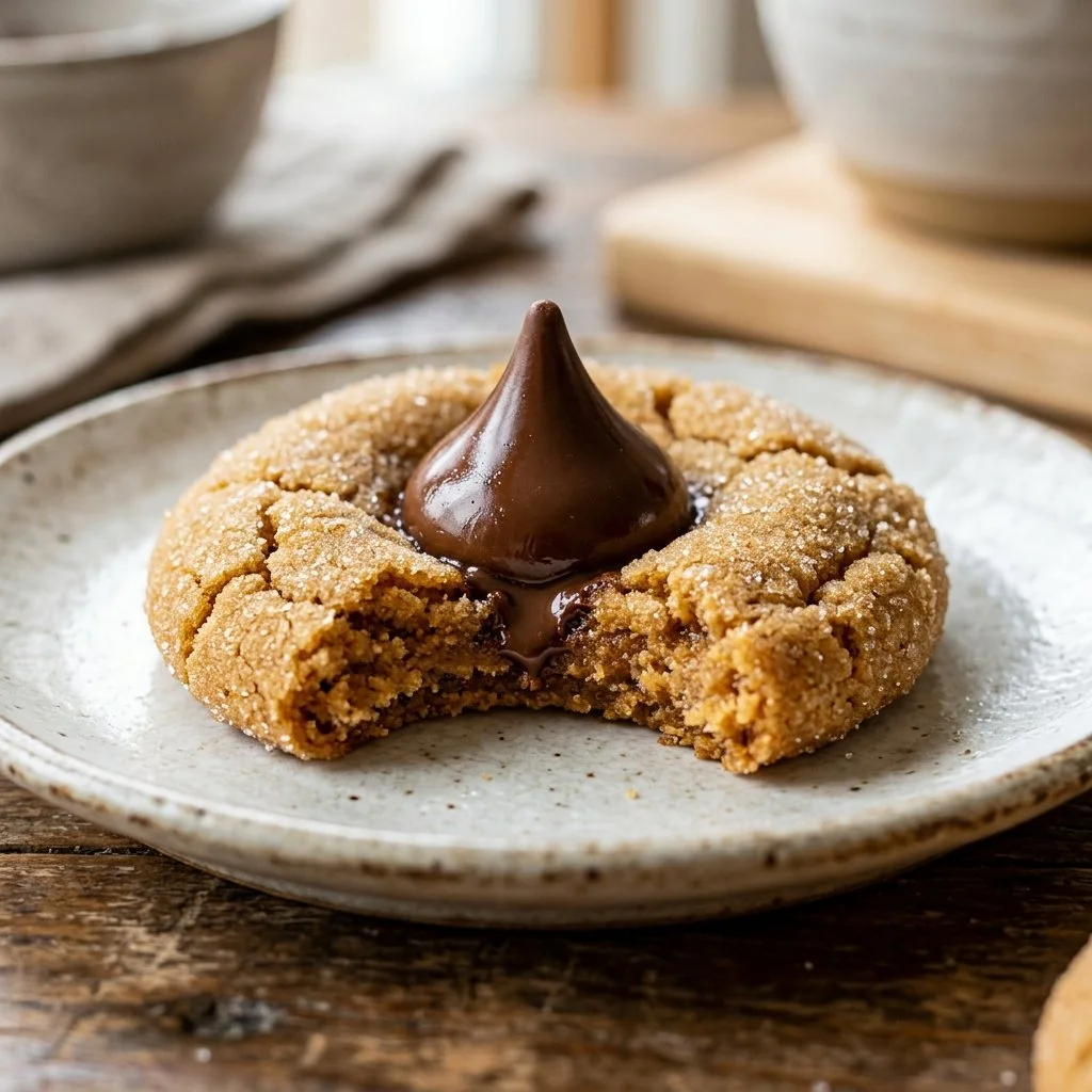 Delicious Peanut Butter Blossoms cookies topped with chocolate kisses