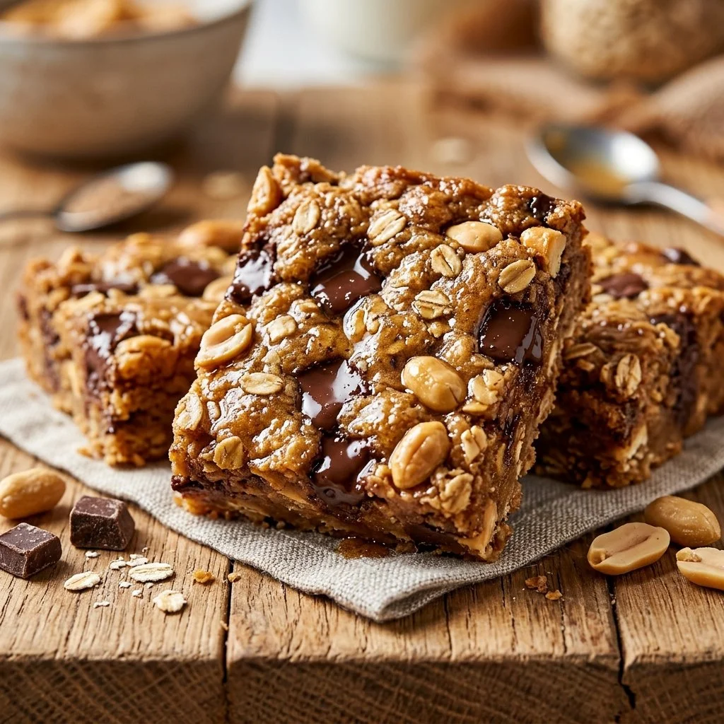 Homemade Peanut Butter Breakfast Bars served on a plate, perfect for a healthy snack.