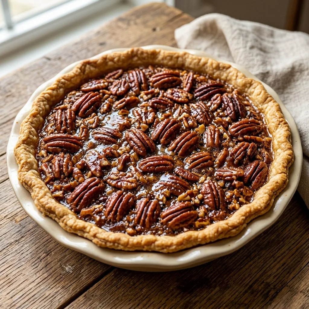 Delicious homemade pecan pie with a golden crust and rich filling