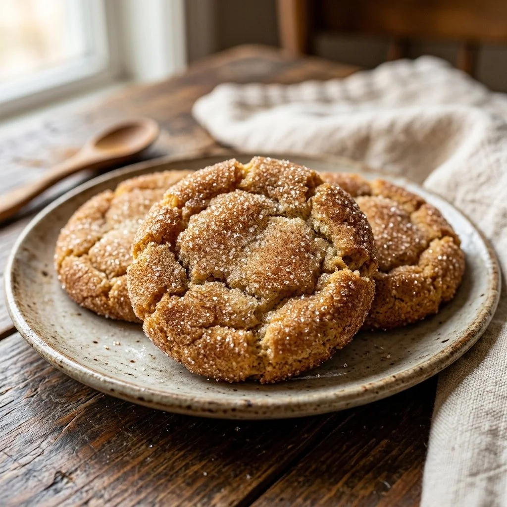 Freshly baked Snickerdoodle Cookies with a sprinkle of cinnamon on top