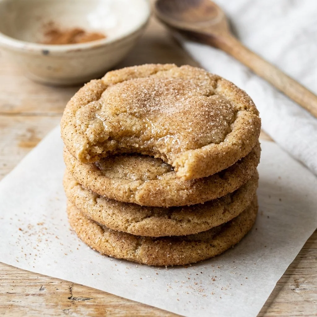 Freshly baked soft snickerdoodles topped with cinnamon sugar