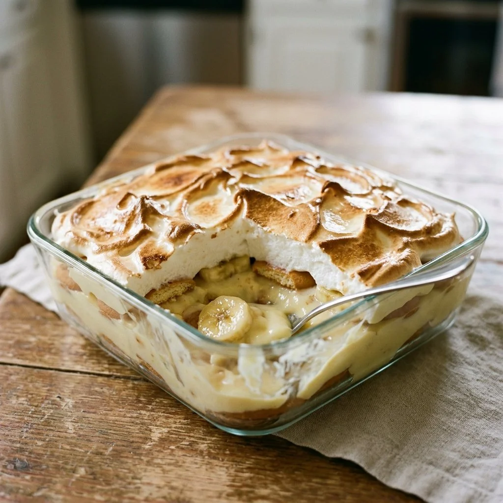 Delicious Southern banana pudding with layers of bananas and whipped cream