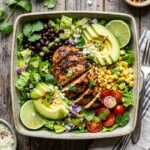 Delicious Southwest Chicken Salad with grilled chicken, beans, and colorful veggies