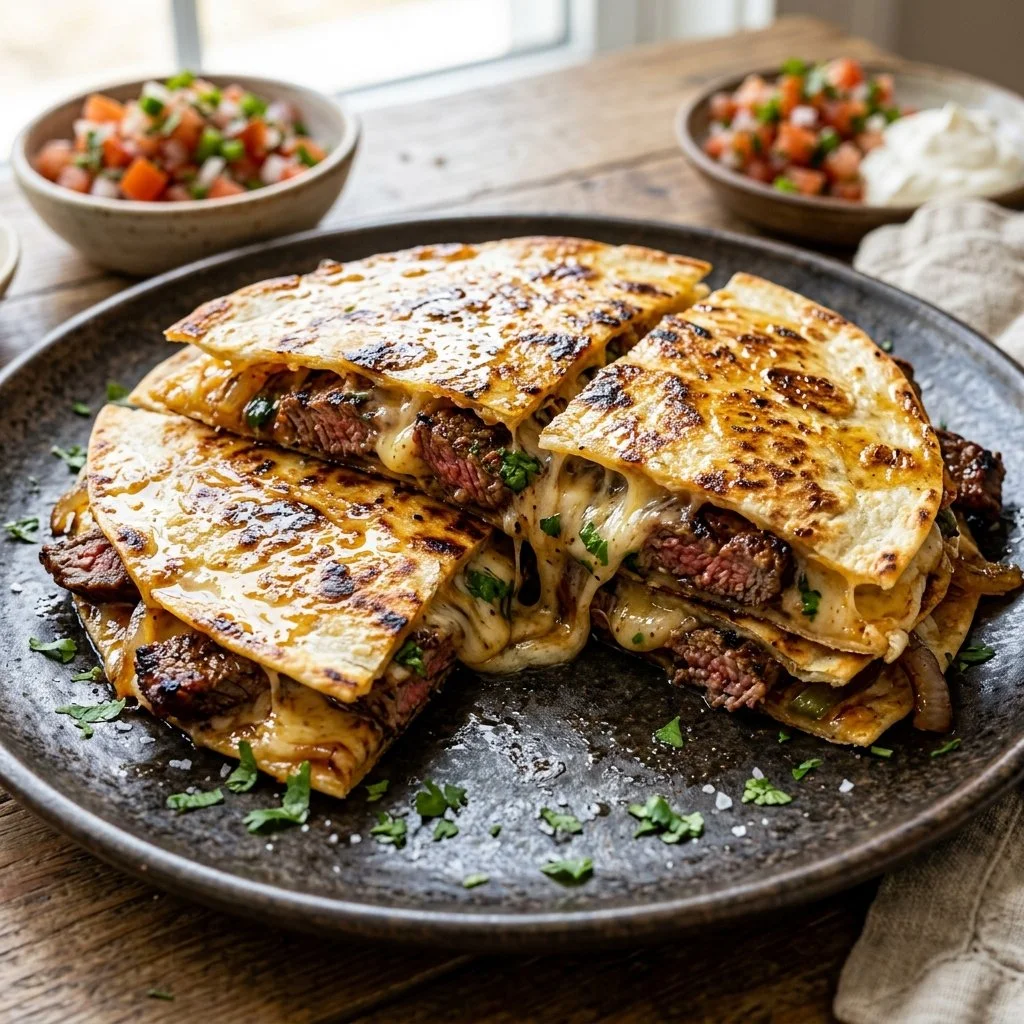 Delicious Steak Quesadilla with beef, cheese, and fresh ingredients plated beautifully