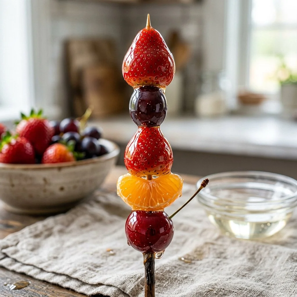 Tanghulu Fruit: candied fruit on a stick, a popular Chinese delicacy.