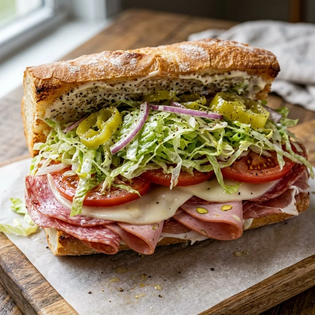 Delicious TikTok Grinder Sandwich with fresh ingredients and layers of flavor.