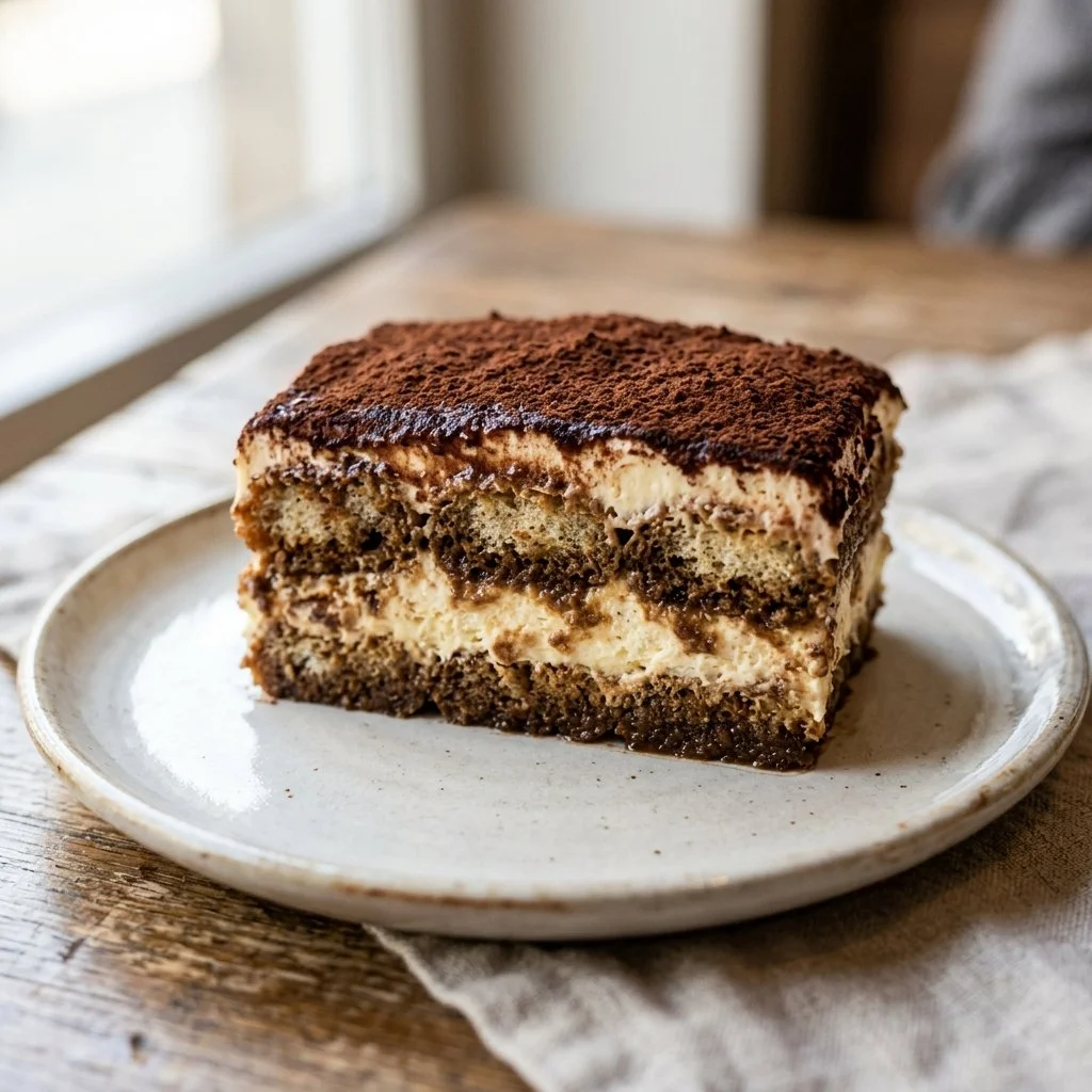 Decadent Tiramisu Cake with coffee and mascarpone layers, perfect for dessert lovers.