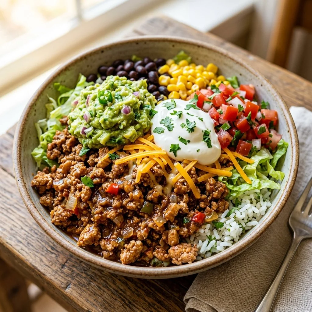 Delicious Turkey Taco Bowls with fresh toppings and vibrant ingredients