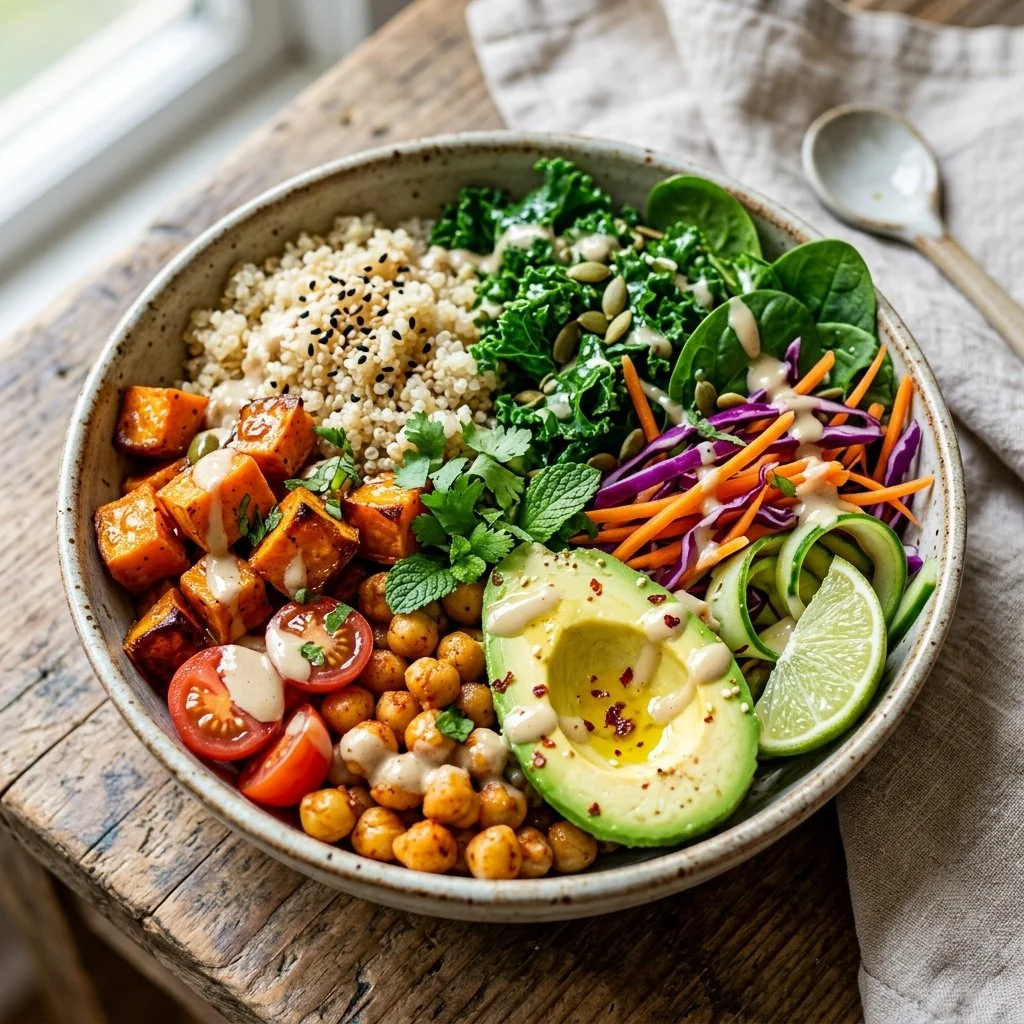 Colorful and nutritious Vegan Buddha Bowl with fresh vegetables and grains
